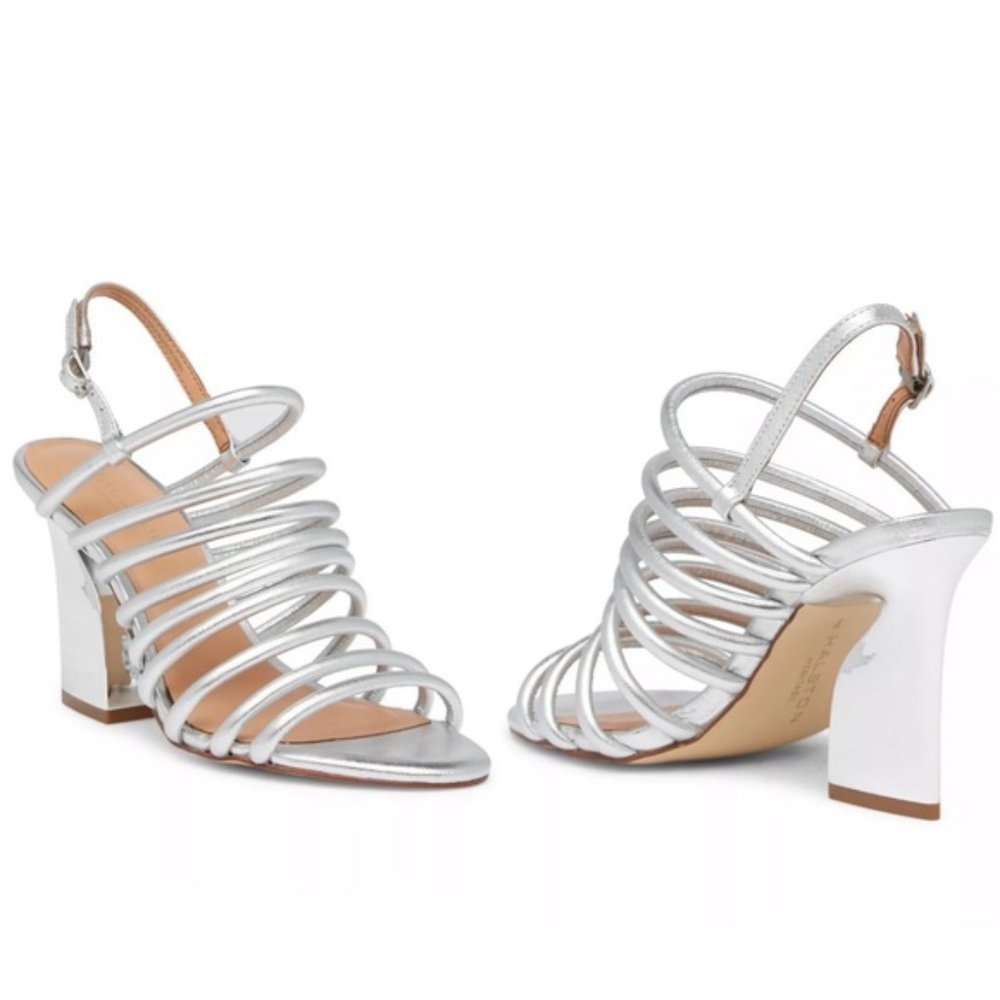 Halston Heritage Vanna Silver Strappy Sandals - Picture 1 of 7